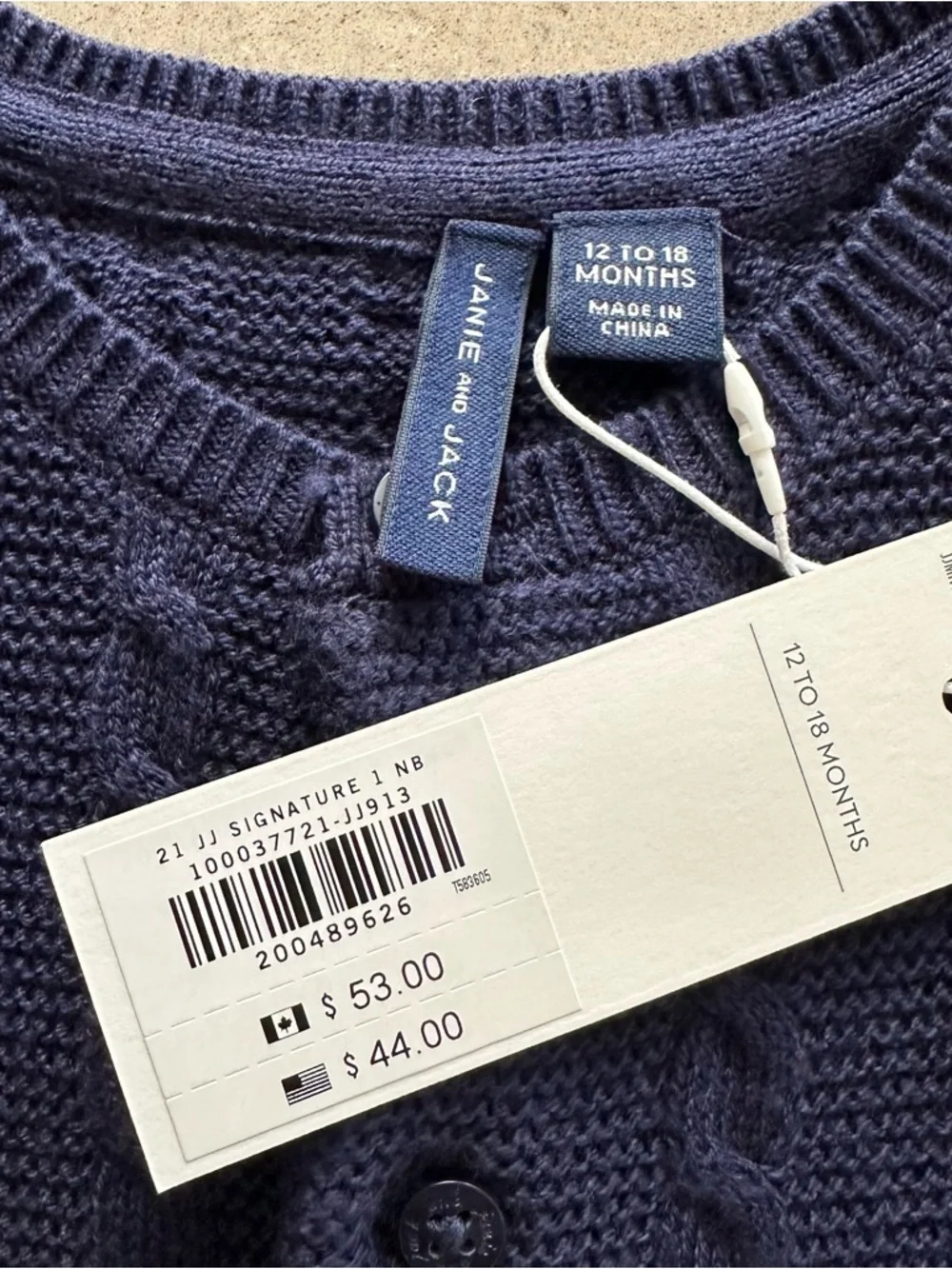 Janie and Jack Navy Cable Knit Cardigan